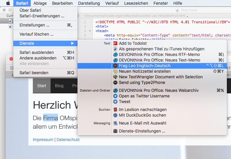 Zeigt den Aufruf über das Dienstemenü.